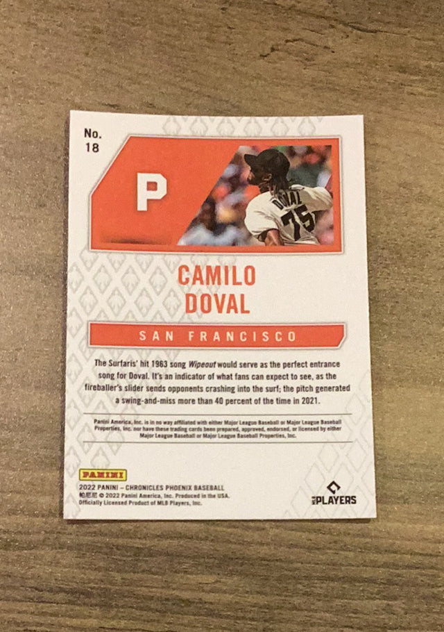 Camilo Doval 2022 Chronicles - Phoenix Pink Pulsar 18 trading card image rear