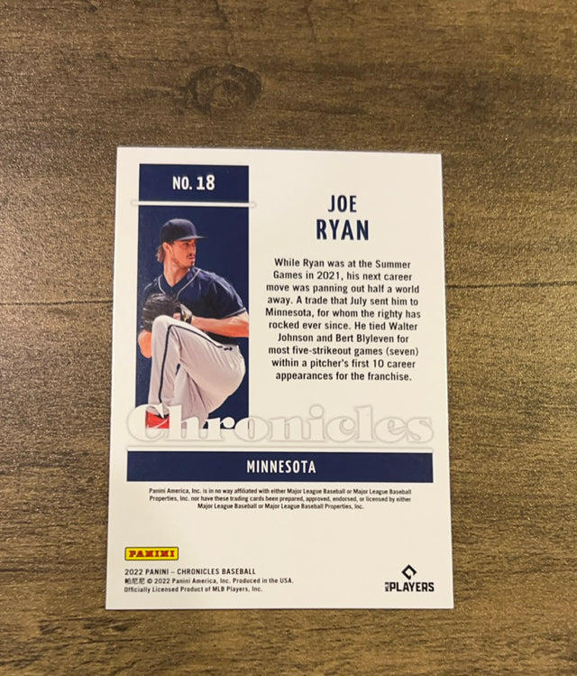 Joe Ryan 2022 Panini Chronicles 18 trading card image rear