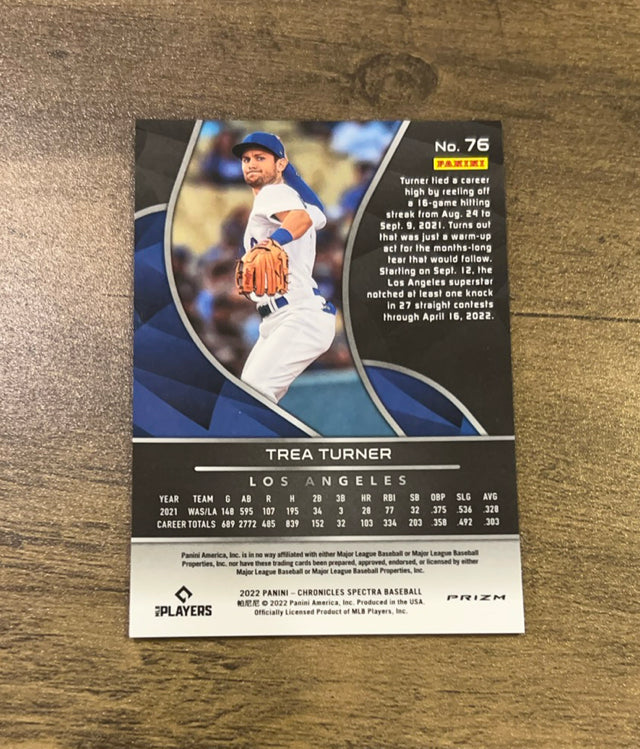 Trea Turner 2022 Panini Chronicles - Spectra 76 trading card image rear
