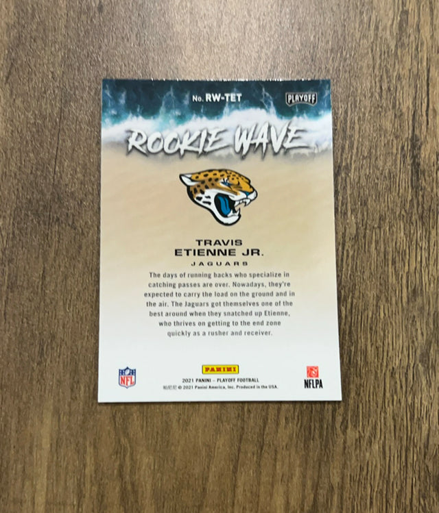 Travis Etienne Jr. 2021 Panini 2021 Panini Playoff - Rookie Wave RW-TET trading card image rear