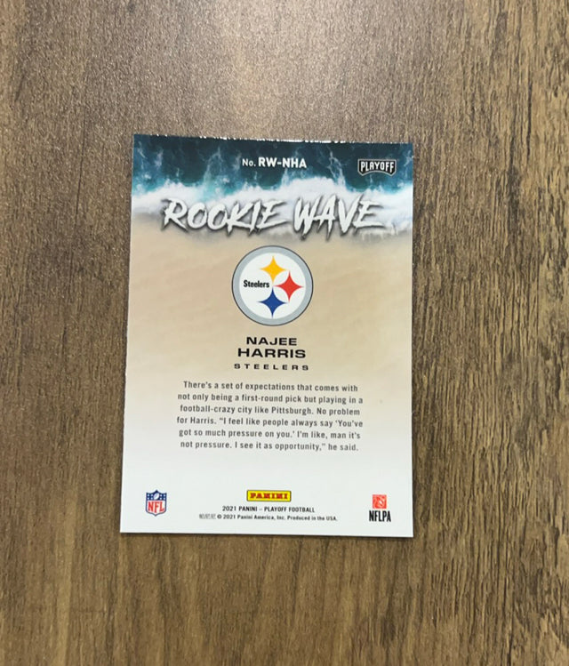 Najee Harris 2021 Panini 2021 Panini Playoff - Rookie Wave RW-NHA trading card image rear