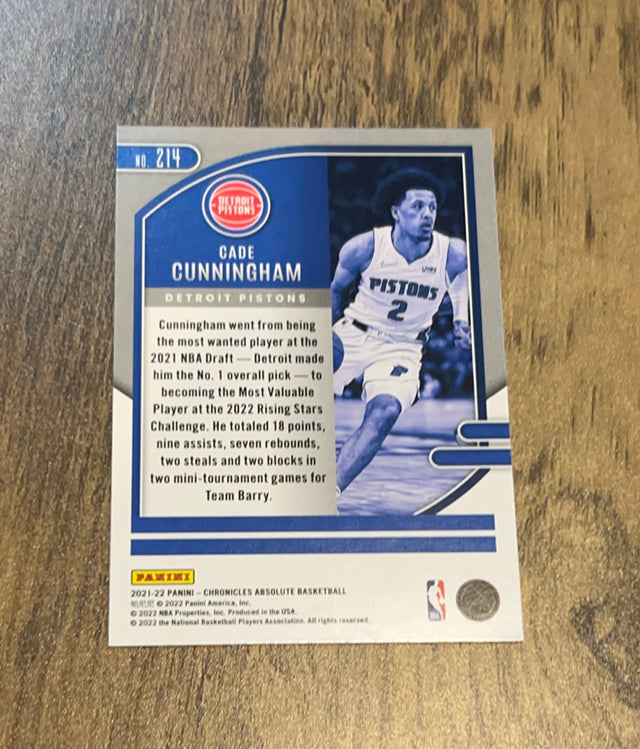 Cade Cunningham 2021-22 Panini Chronicles Absolute 214 trading card image rear