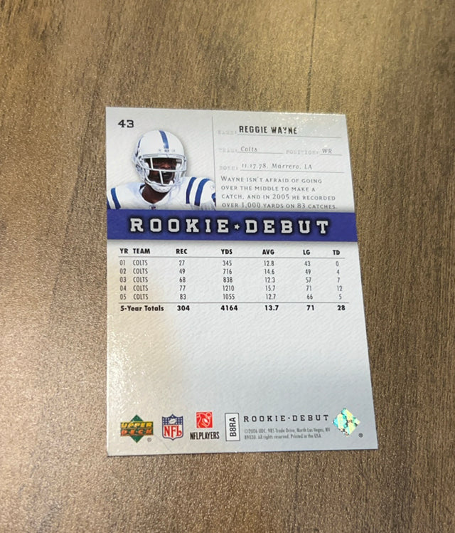 Reggie Wayne 2006 Upper Deck Rookie Debut 43 trading card image rear