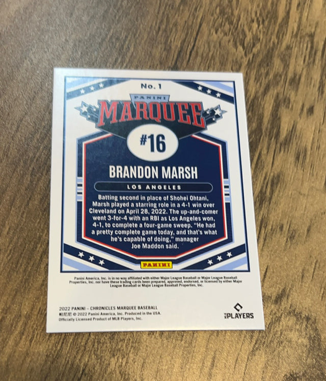 Brandon Marsh 2022 Panini Chronicles - Marquee 1 trading card image rear