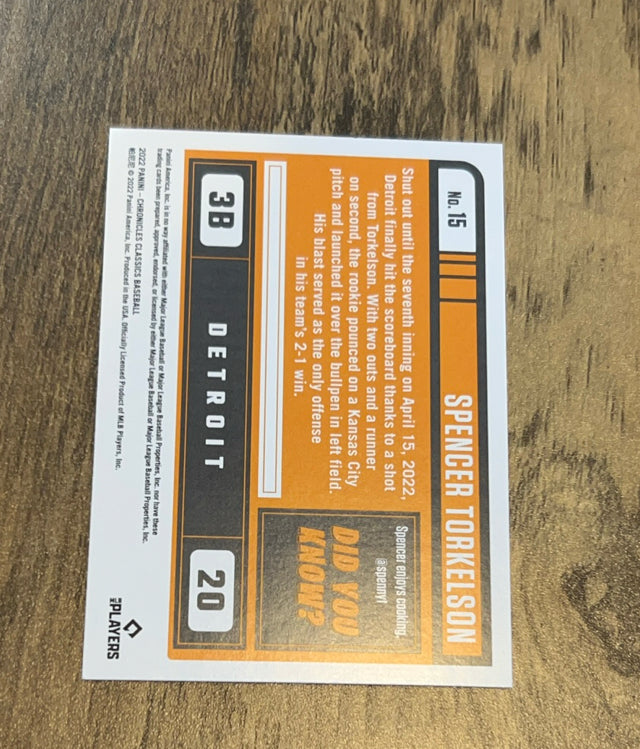 Spencer Torkelson 2022 Panini Chronicles - Classics 15 trading card image rear