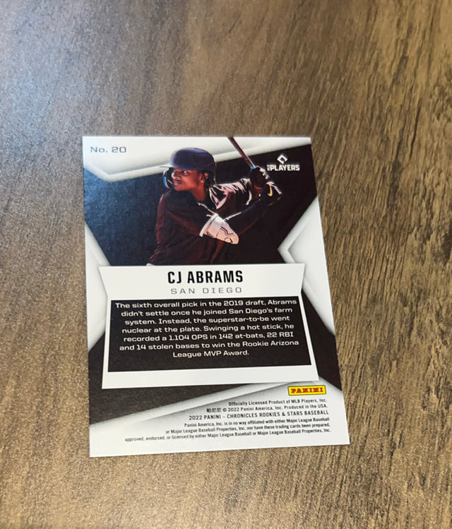 CJ Abrams 2022 Panini Chronicles - Rookies & Stars 20 trading card image rear