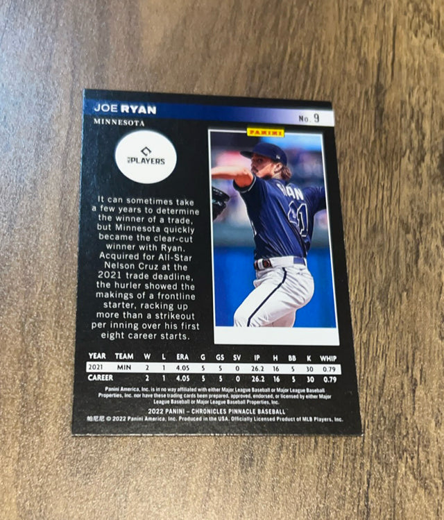 Joe Ryan 2022 Panini Chronicles - Pinnacle 9 trading card image rear