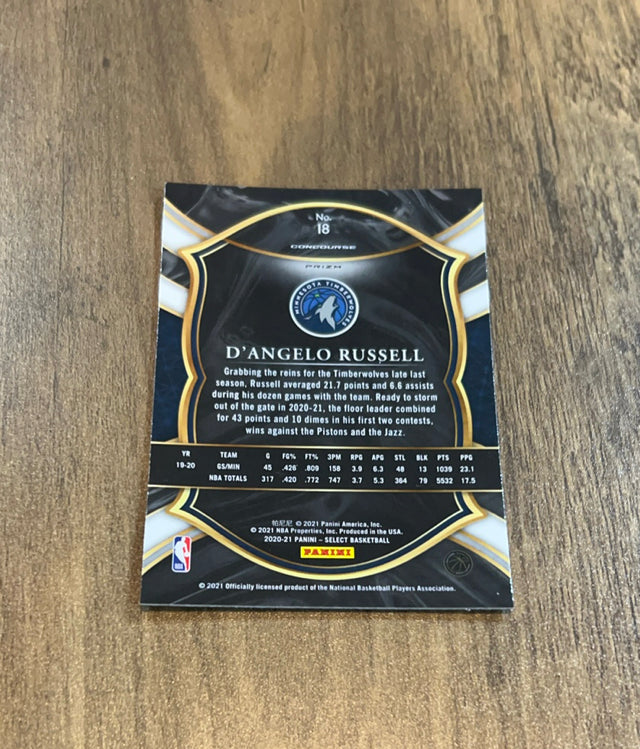D'Angelo Russell 2020-21 Panini Select - Red White Orange Shimmer 18 trading card image rear