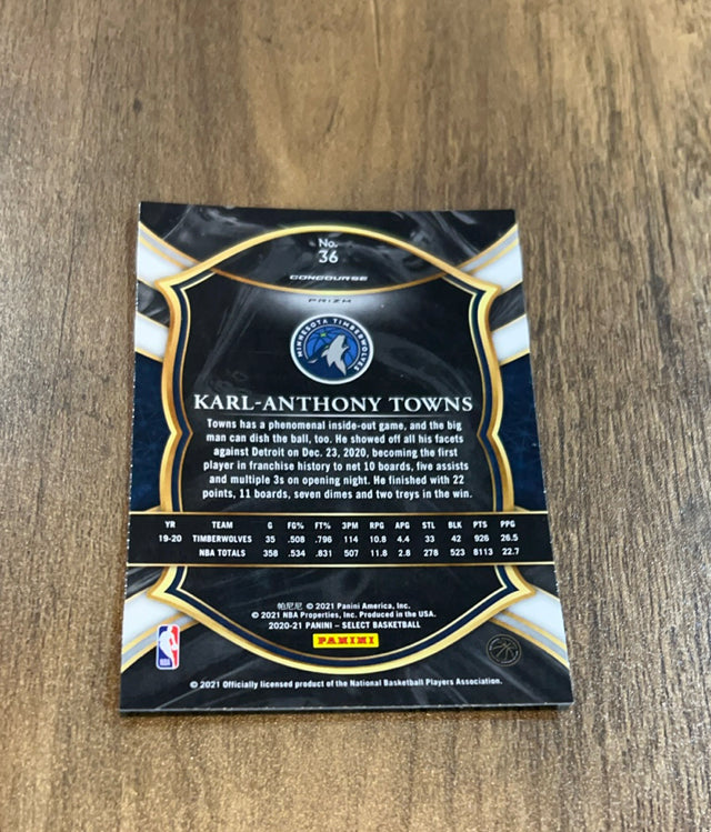 Karl-Anthony Towns 2020-21 Panini Select - Red White Orange Shimmer 36 trading card image rear