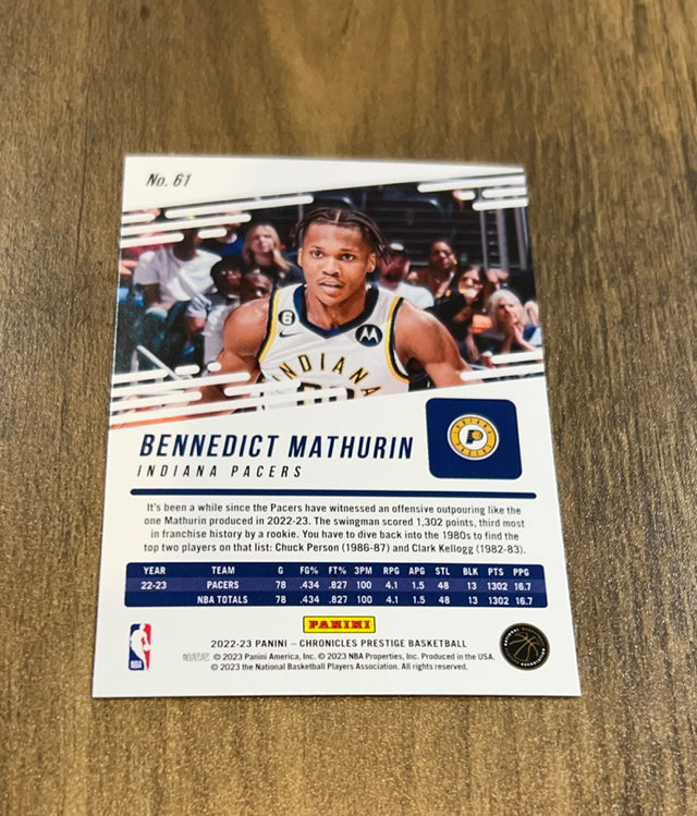Bennedict Mathurin 2022-23 Panini Chronicles 61 trading card image rear