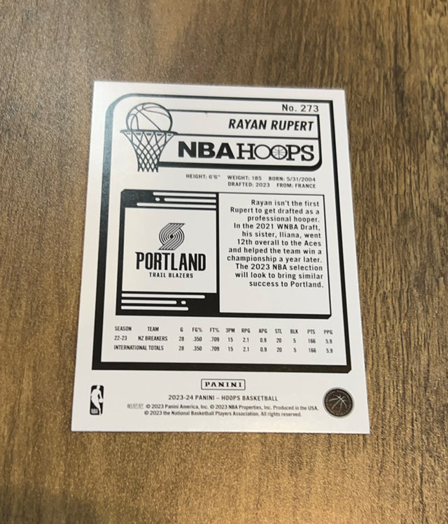 Rayan Rupert 2023-24 Panini Hoops 273 trading card image rear