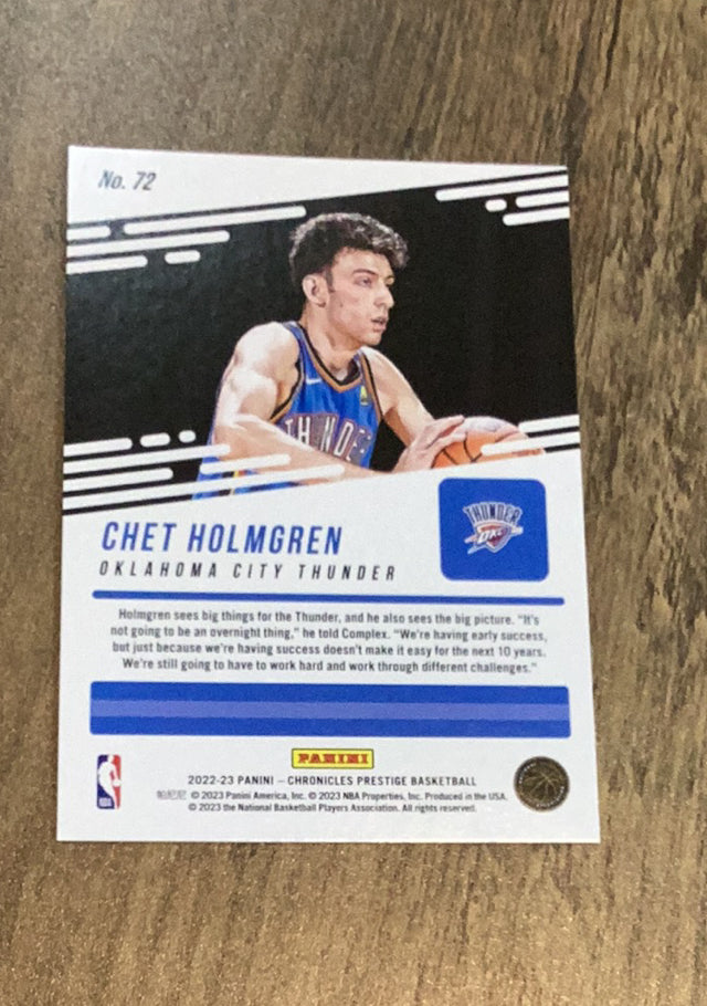 Chet Holmgren 2022-23 Panini Chronicles 72 trading card image rear