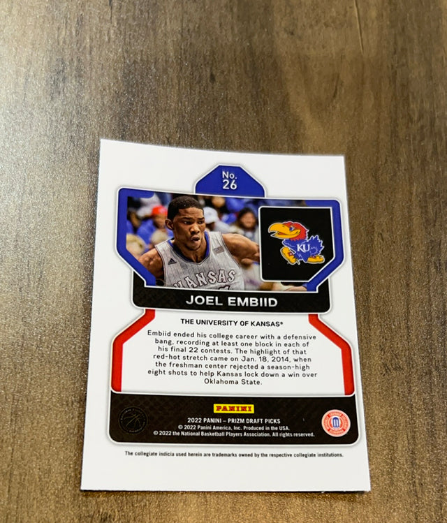 Joel Embiid 2022 Panini Prizm Draft Picks 26 trading card image rear