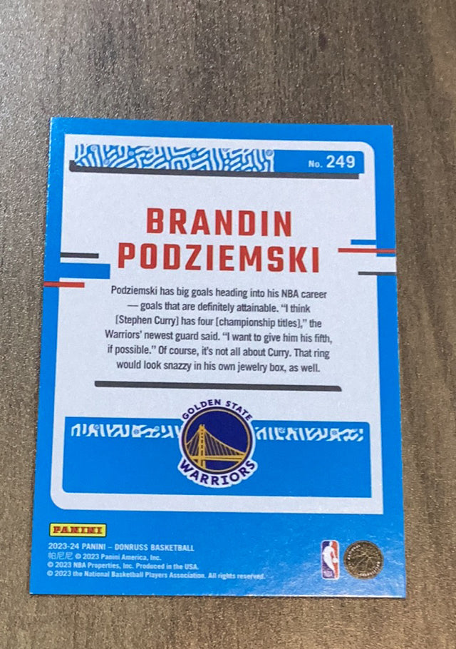 Brandin Podziemski 2023-24 Panini Donruss 249 trading card image rear