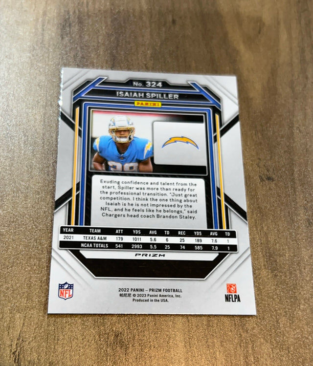 Isaiah Spiller 2022 Panini Prizm Red White and Blue trading card image rear