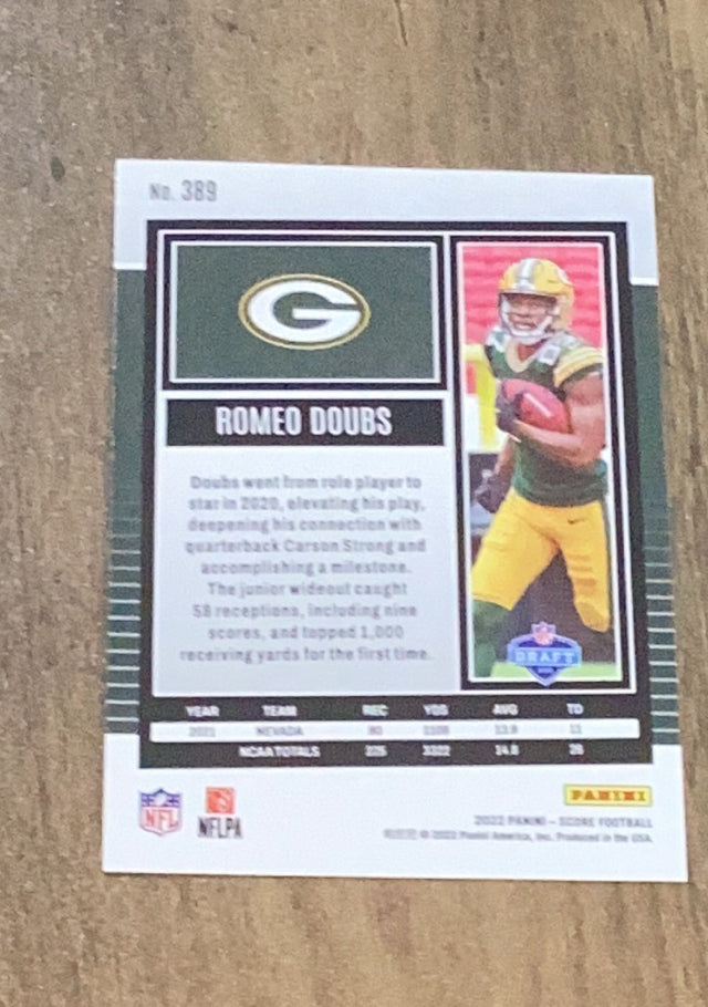 Romeo Doubs 2022 Score 389 trading card image rear