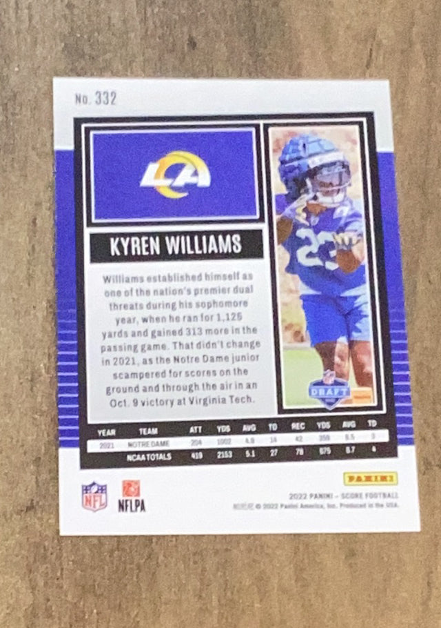 Kyren Williams 2022 Score 332 trading card image rear