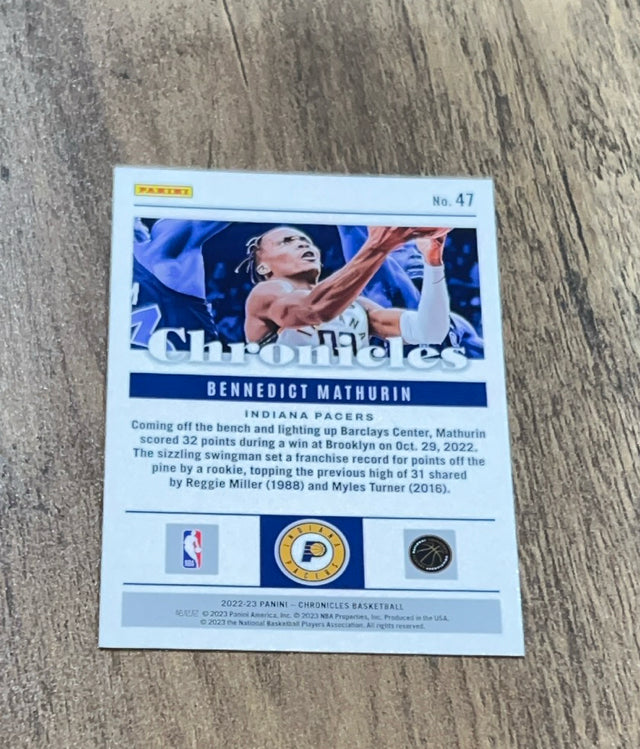 Bennedict Mathurin 2022-23 Panini Chronicles 47 trading card image rear
