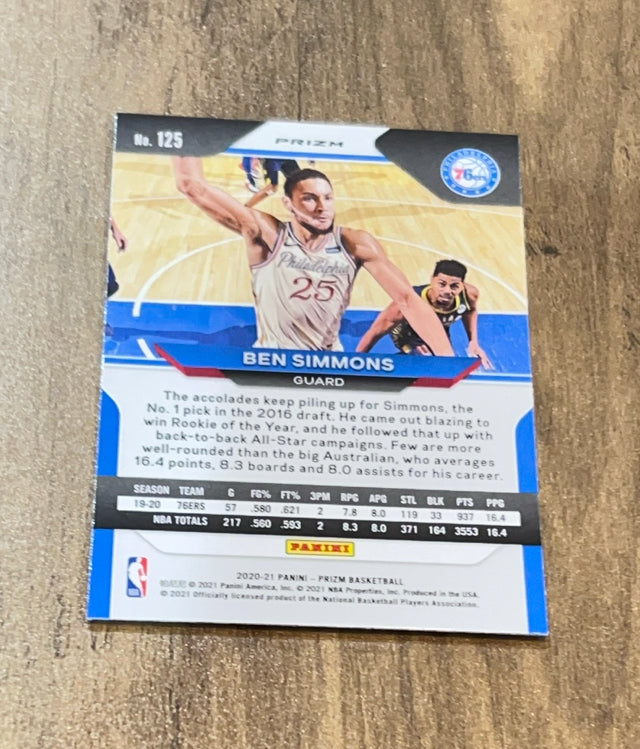 Ben Simmons 2020-21 Panini Prizm - Red White and Blue Prizms 125 trading card image rear