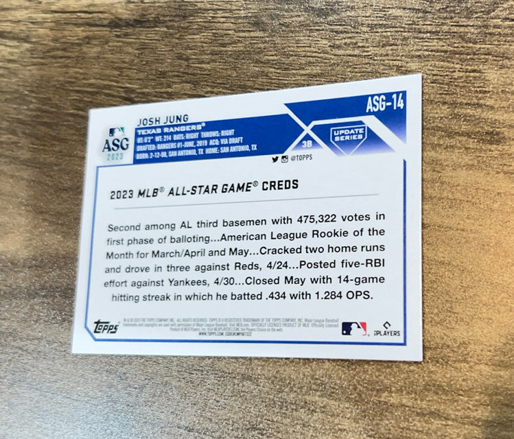 Josh Jung 2023 Topps Update All-Star Game ASG-14 trading card image rear