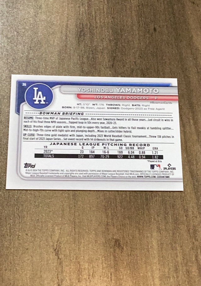 Yoshinobu Yamatomo 2024 Bowman Chrome 36