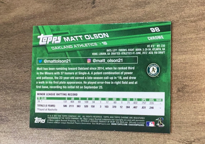 Matt Olson 2017 Topps Chrome 98 trading card image rear