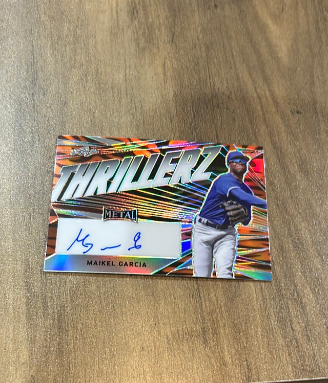 Maikel Garcia 2022 Leaf Metal Thrillerz Autographs Tiger Prismatic TH-MG1 trading card image front