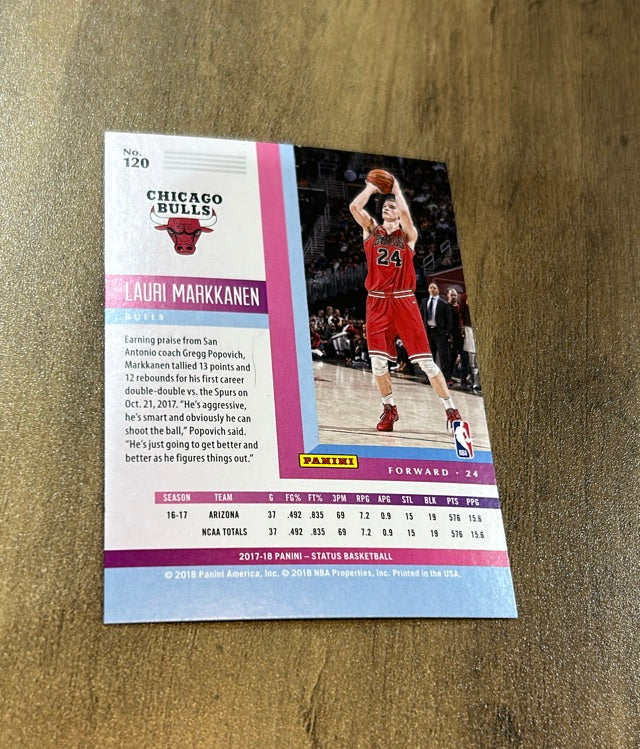 Lauri Markkanen 2017-18 Panini Status 120 trading card image rear