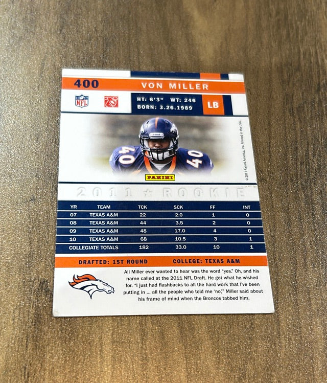 Von Miller 2011 Score 400 trading card image rear