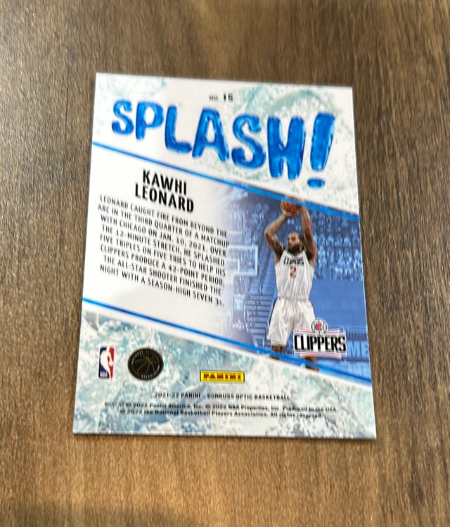 Kawhi Leonard 2021-22 Donruss Optic - Splash! 15 trading card image rear