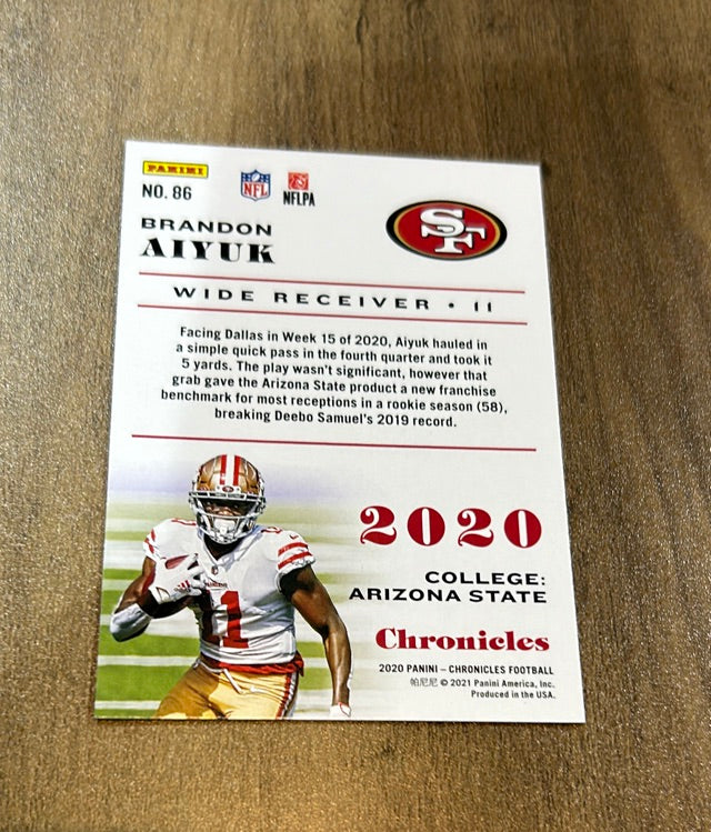 Brandon Aiyuk 2020 Panini Chronicles 86 trading card image rear