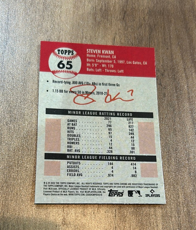 Steven Kwan 2022 Topps Chrome Platinum Anniversary trading card Topps
