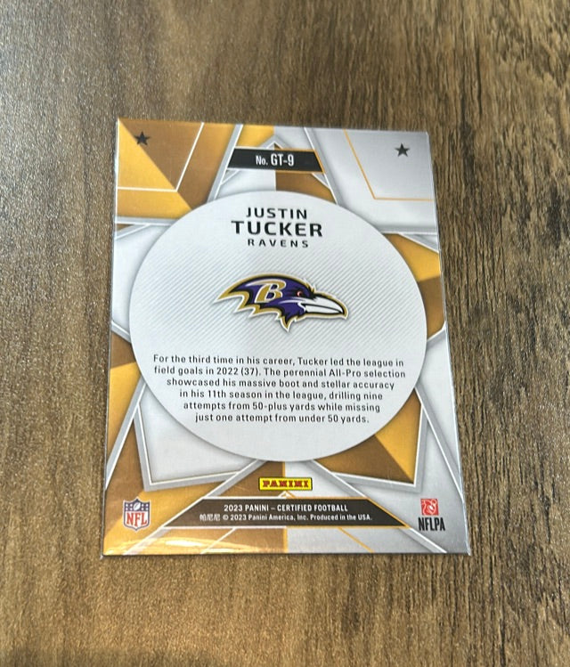Justin Tucker 2023 Panini Certified - Gold Team Mirror Pink Back