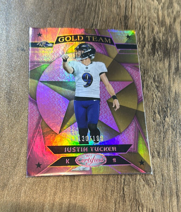 Justin Tucker 2023 Panini Certified - Gold Team Mirror Pink Front