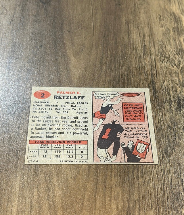 Pete Retzlaff 1957 Topps 2 trading card image rear