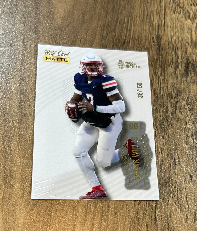 Malik Willis 2022 Leaf Wild Card Matte Touch Football Black Pattern Three MB-80 trading card image front