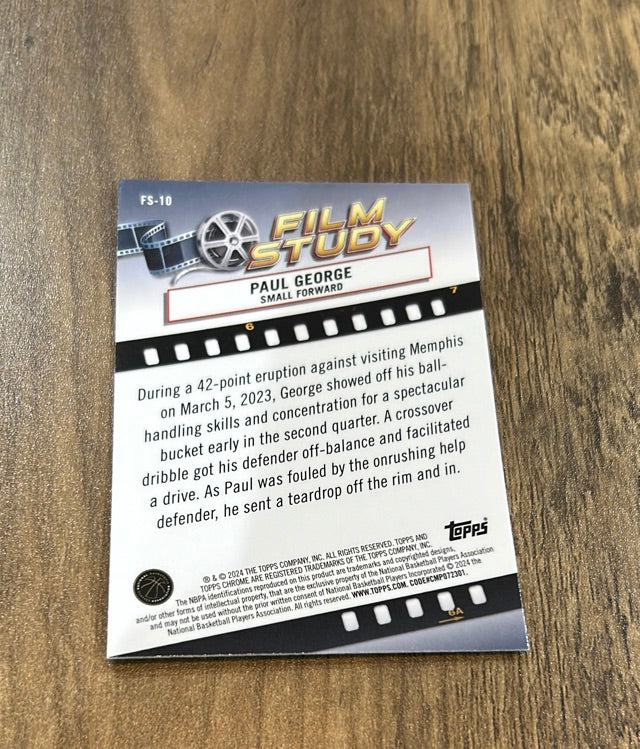 Paul George 2023-24 Topps Chrome - Film Study FS-10 trading card image rear