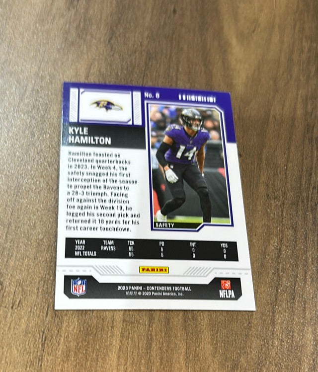 Kyle Hamilton 2023 Panini Contenders Game Ticket Red trading card image rear