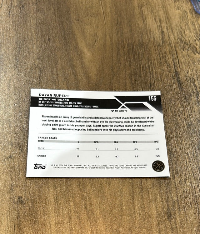 Rayan Rupert 2023-24 Topps Chrome 155 trading card image rear