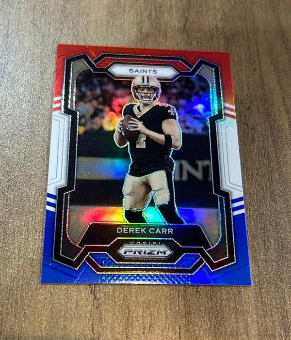 Derek Carr 2023 Panini Prizm Red White and Blue trading card image front