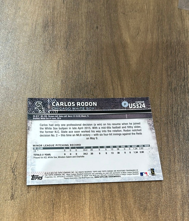 Carlos Rodon 2015 Topps Chrome Update Sparkle Refractor US324 trading card image rear