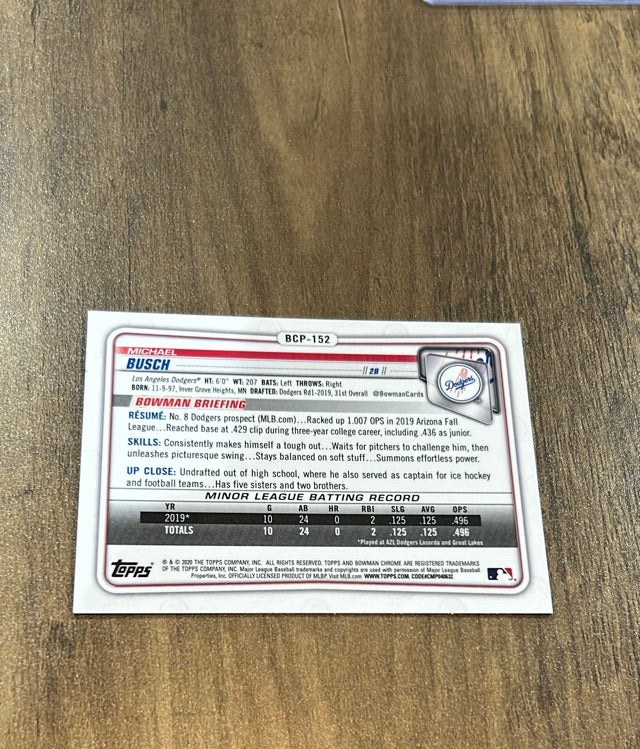Michael Busch 2020 Bowman Chrome Prospects Shimmer BCP-152 trading card image rear