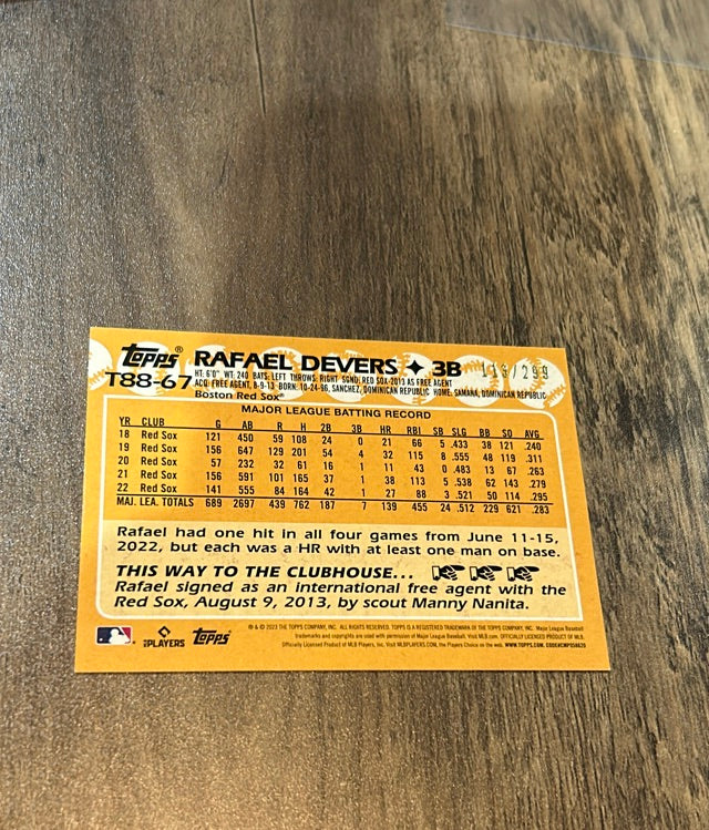 Rafael Devers 2023 Topps 1988 Anniversary Black T88-67 trading card image rear