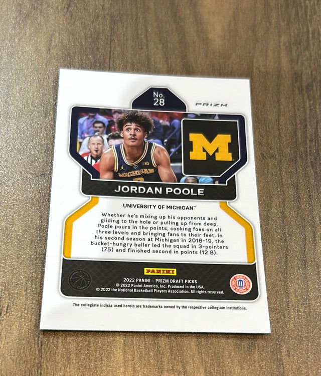 Jordan Poole 2022 Panini Prizm Draft Picks Green 28 trading card image rear