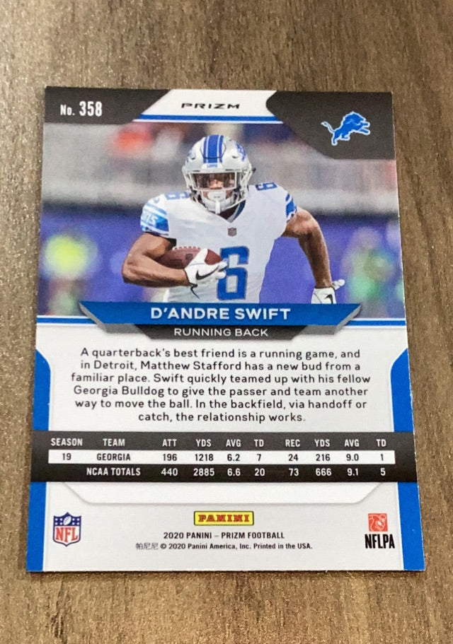 D'Andre Swift 2020 Panini Prizm Orange Ice trading card image rear