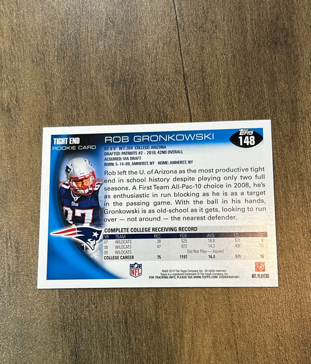 Rob Gronkowski 2010 Topps trading card back