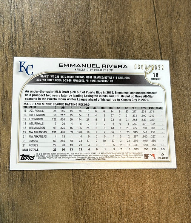 Emmanuel Rivera 2022 Topps Gold 18 trading card image rear