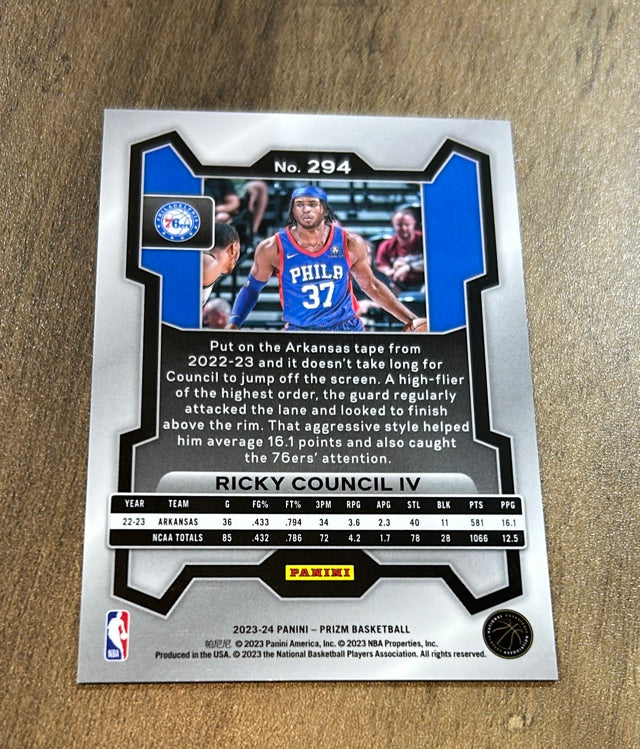 Ricky Council IV 2023-24 Panini Prizm 294 trading card image rear