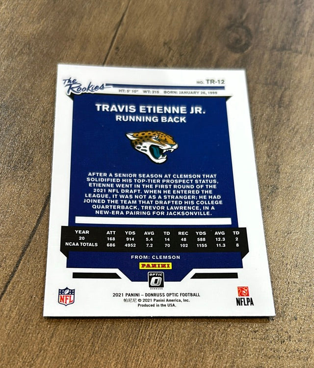 Travis Etienne Jr. 2021 Donruss Optic The Rookies trading card image rear