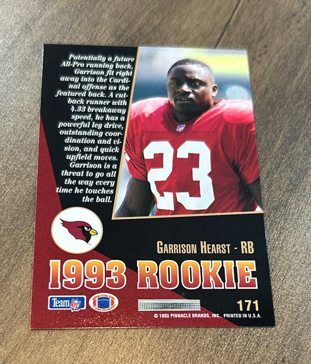 Garrison Hearst 1993 Panini Select trading card image rear